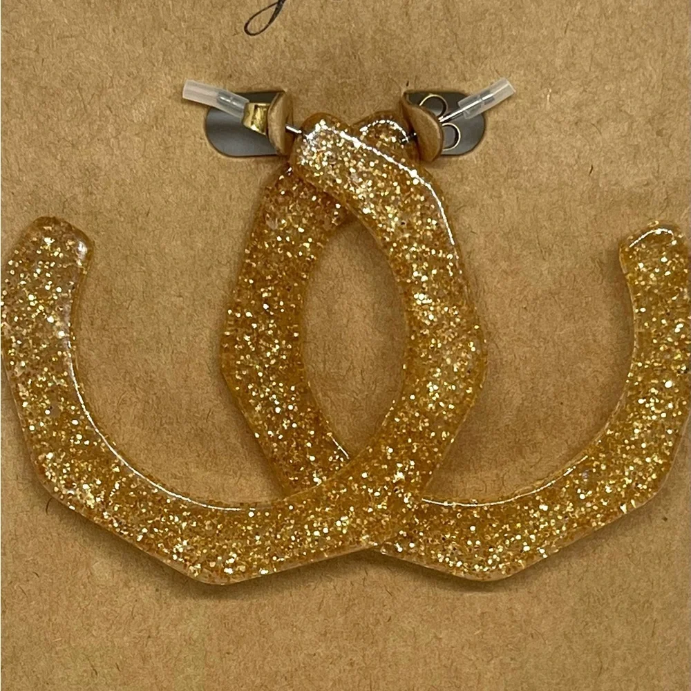 J. Crew Gold Glitter Hoop Earrings NWT